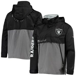NWT Men's Las Vegas Raiders Tommy Hilfiger Black/Gray Anorak Hoodie Quarter-Zip